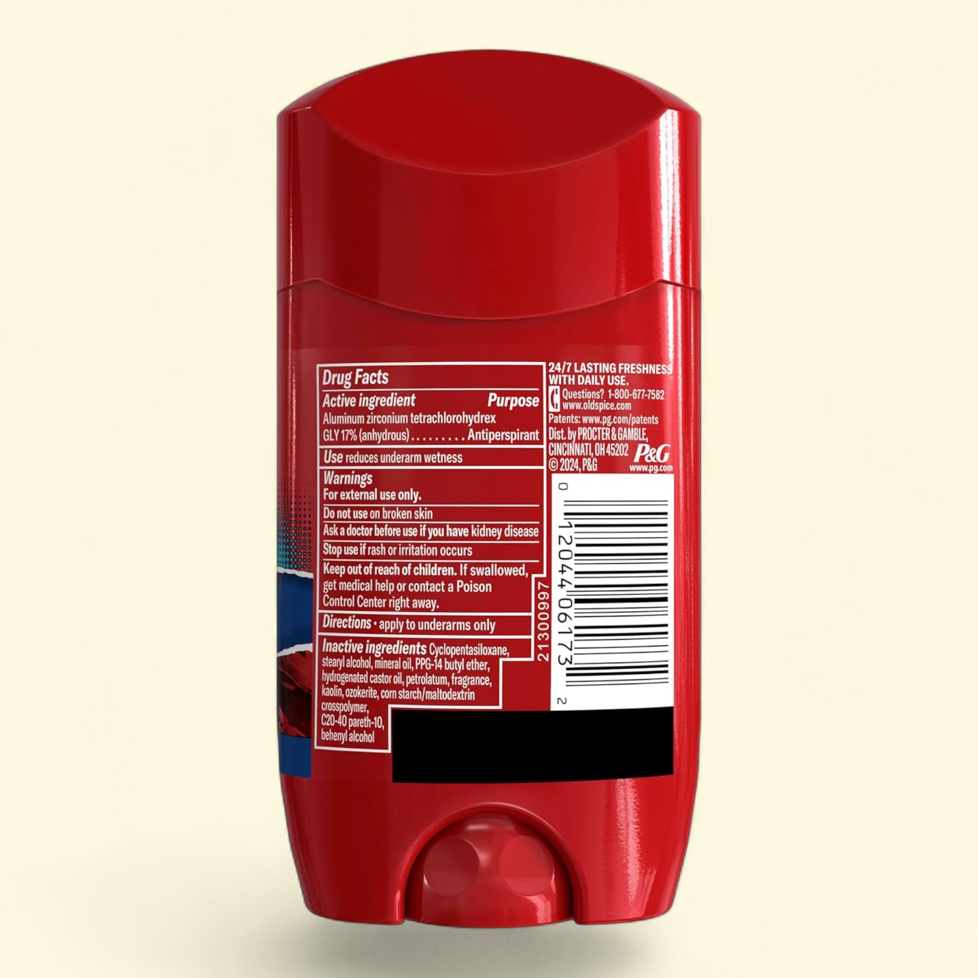 Red deodorant stick with back label 