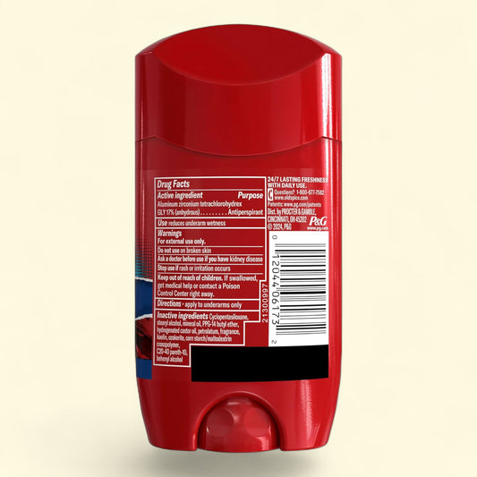 Red deodorant stick with back label 