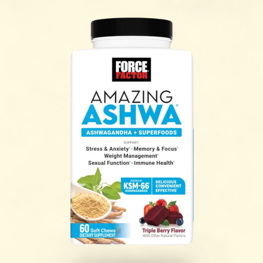Force Factor Amazing Ashwa, Ashwagandha Gummies, Triple Berry, 60 Chews