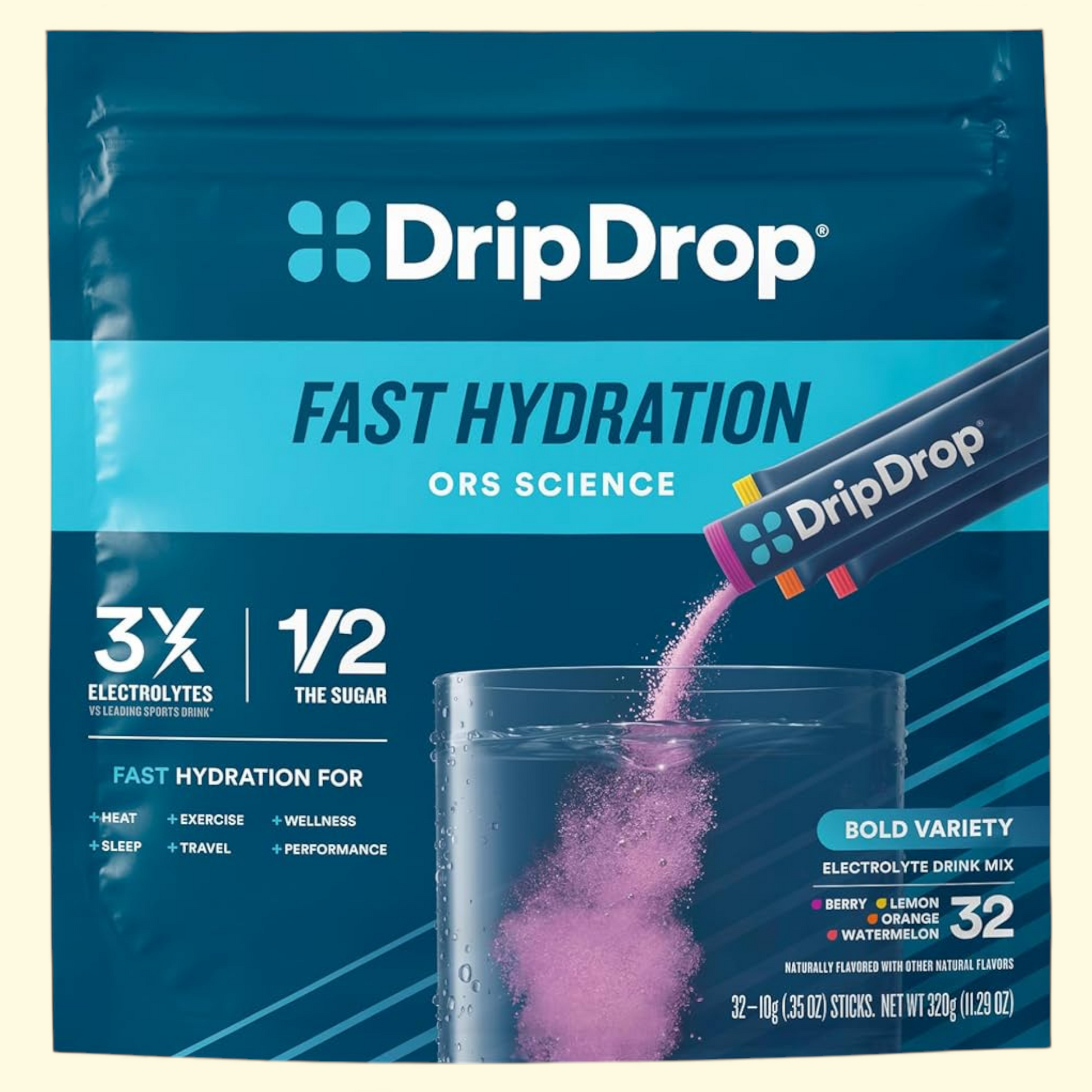 DripDrop Hydration Electrolytes, 40 Sticks, Variety Pack
