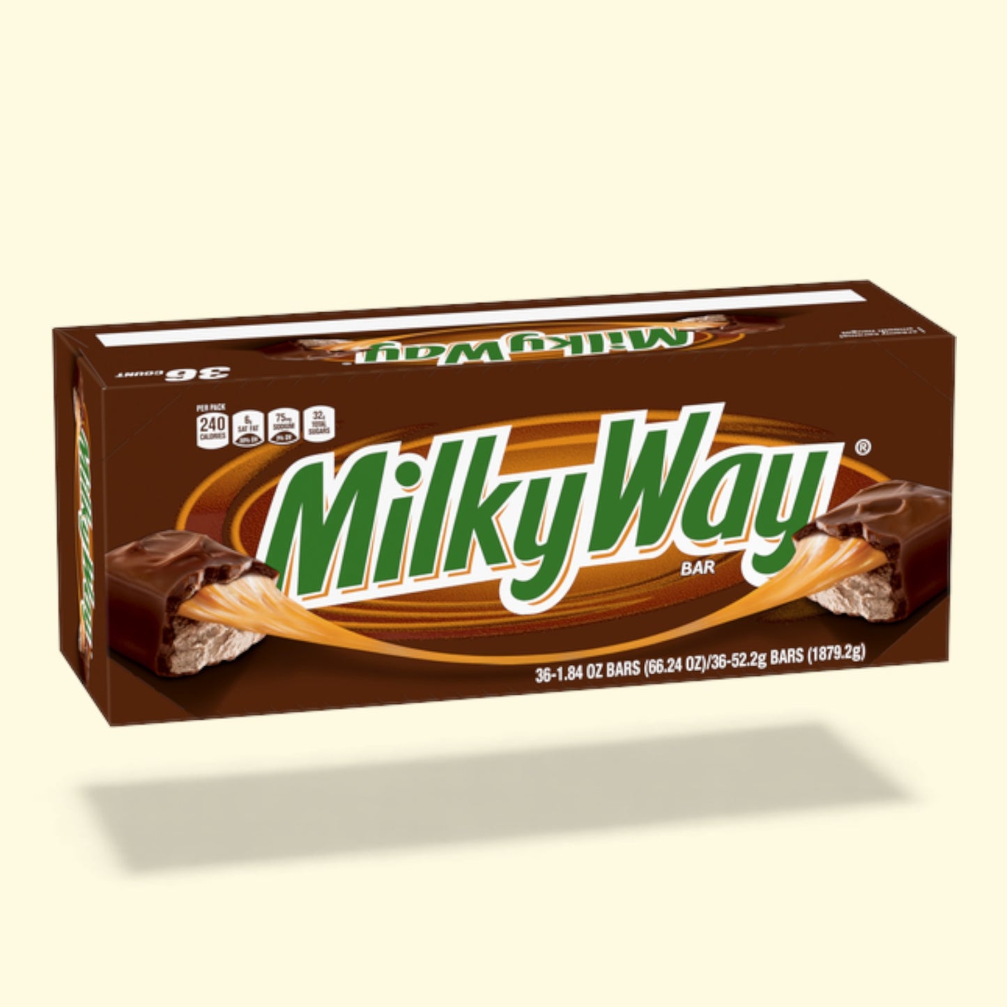 Milky Way chocolate bar packaging on a beige background