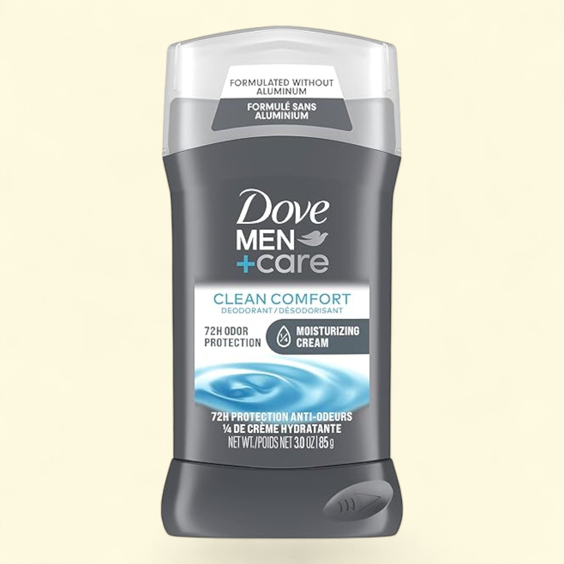 Dove Men+Care Clean Comfort deodorant stick on a beige background