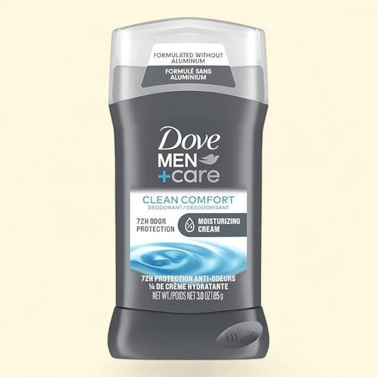 Dove Men+Care Clean Comfort deodorant stick on a beige background
