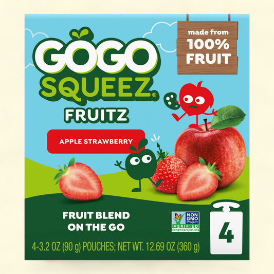 GoGo squeeZ Applesauce and Fruit Puree, Apple Strawberry Snack Pouches, 3.2 oz, 4 Pack