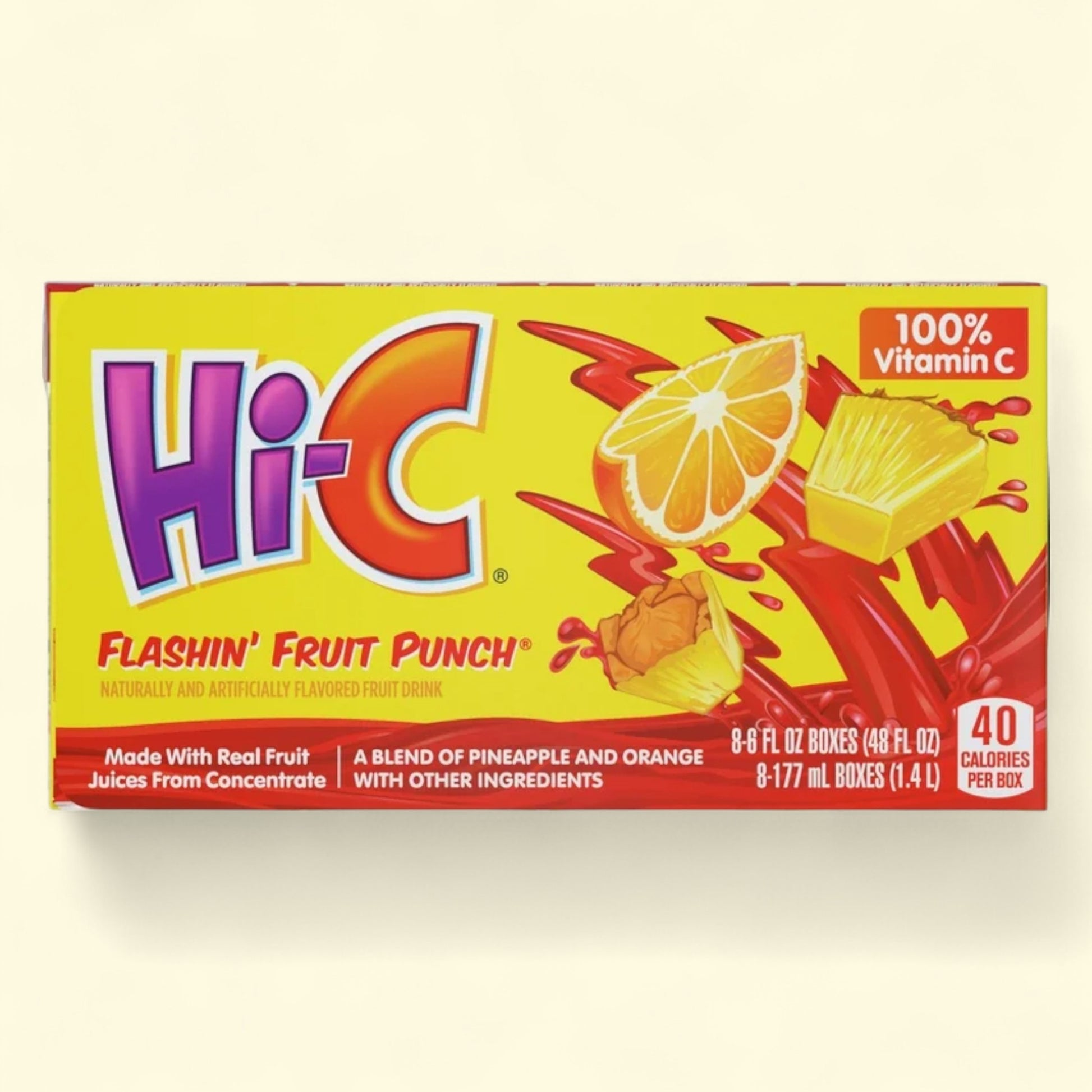 Hi-C Flashin' Fruit Punch juice box on a white background