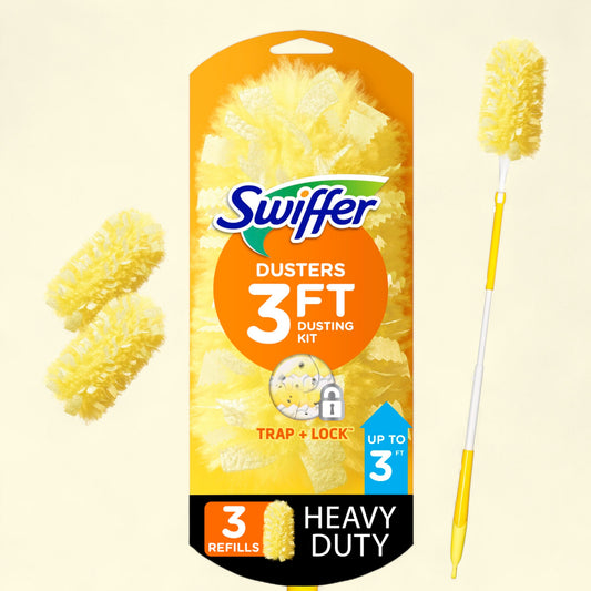 Swiffer Dusters, Cleaning Kit 3ft Handle + 3 Duster Refills