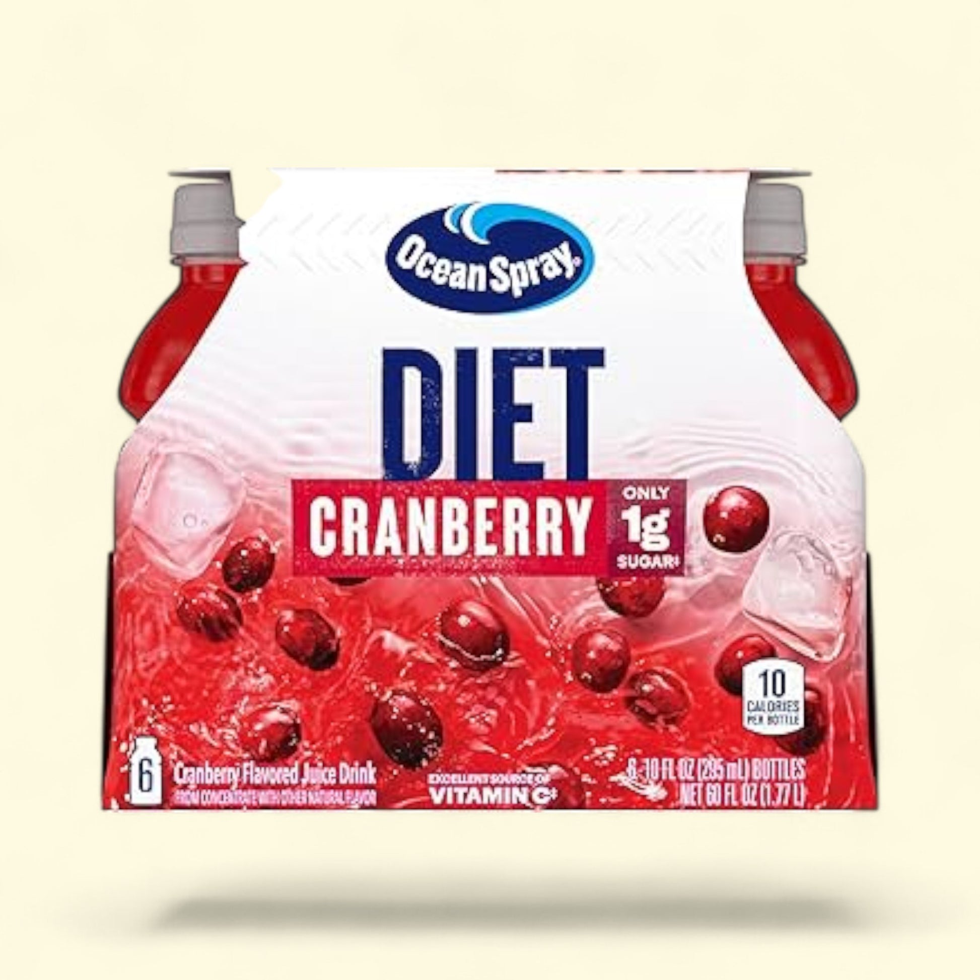 Ocean Spray Diet Cranberry juice drink package on a beige background