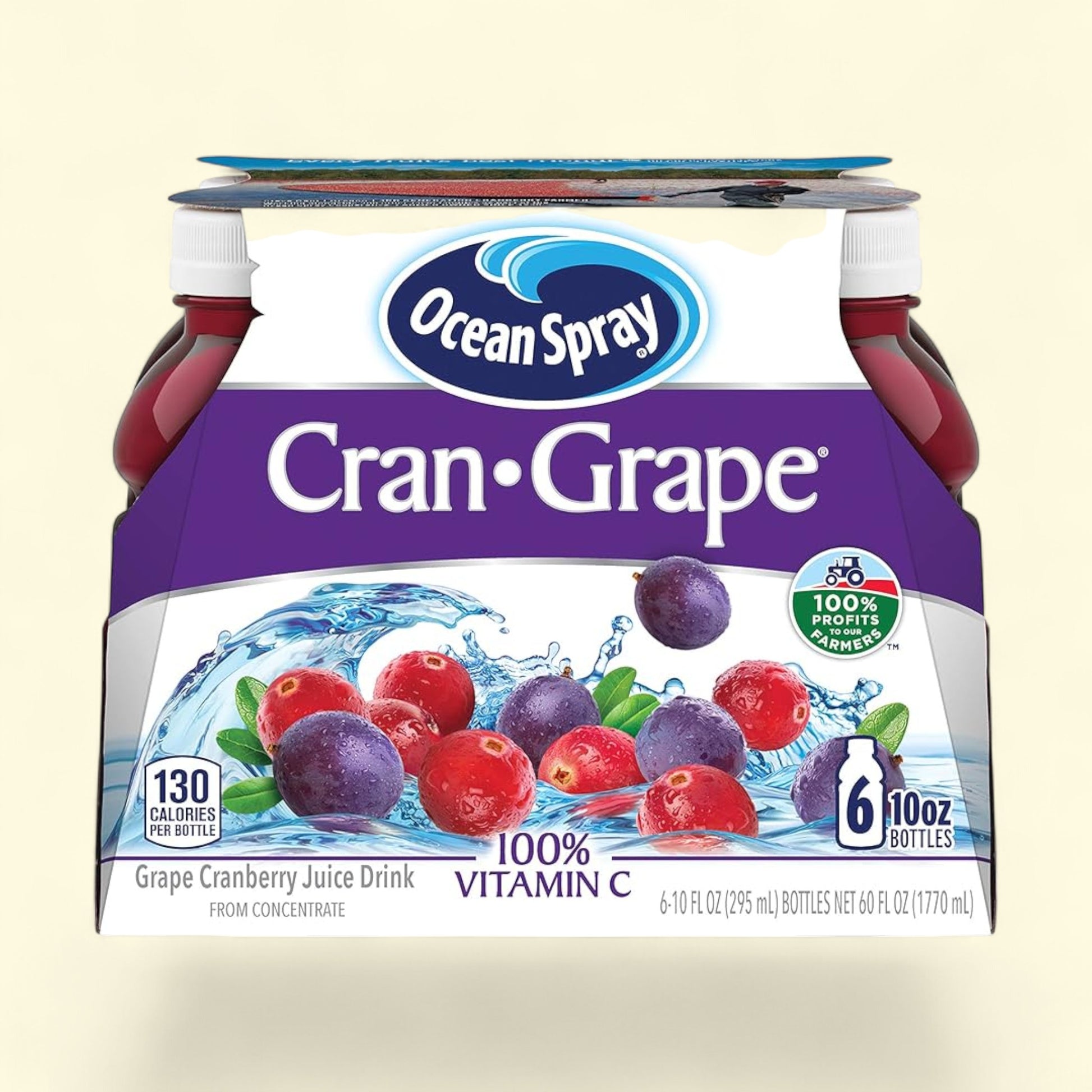 Ocean Spray Cran Grape juice box on a beige background