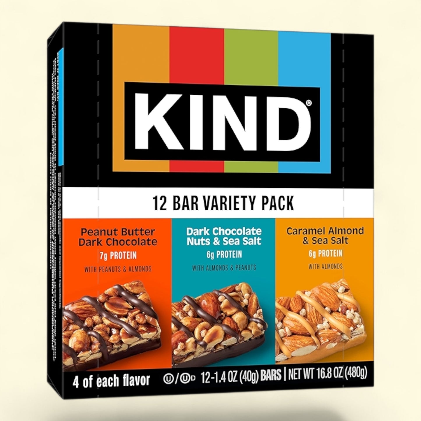 KIND 12 Bar Variety Pack on a beige background