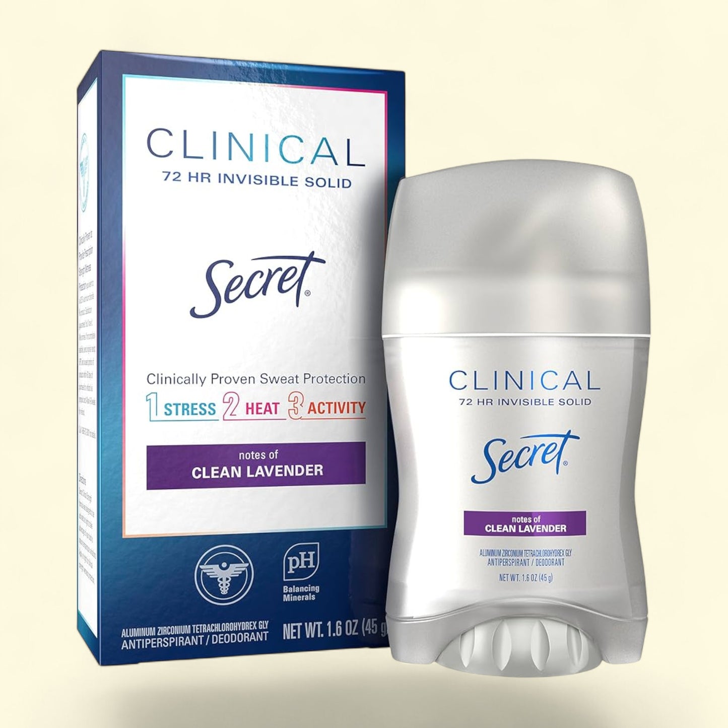 Secret Clinical Invisible Solid Antiperspirant and Deodorant for Women, Clean Lavender, 2.6 oz