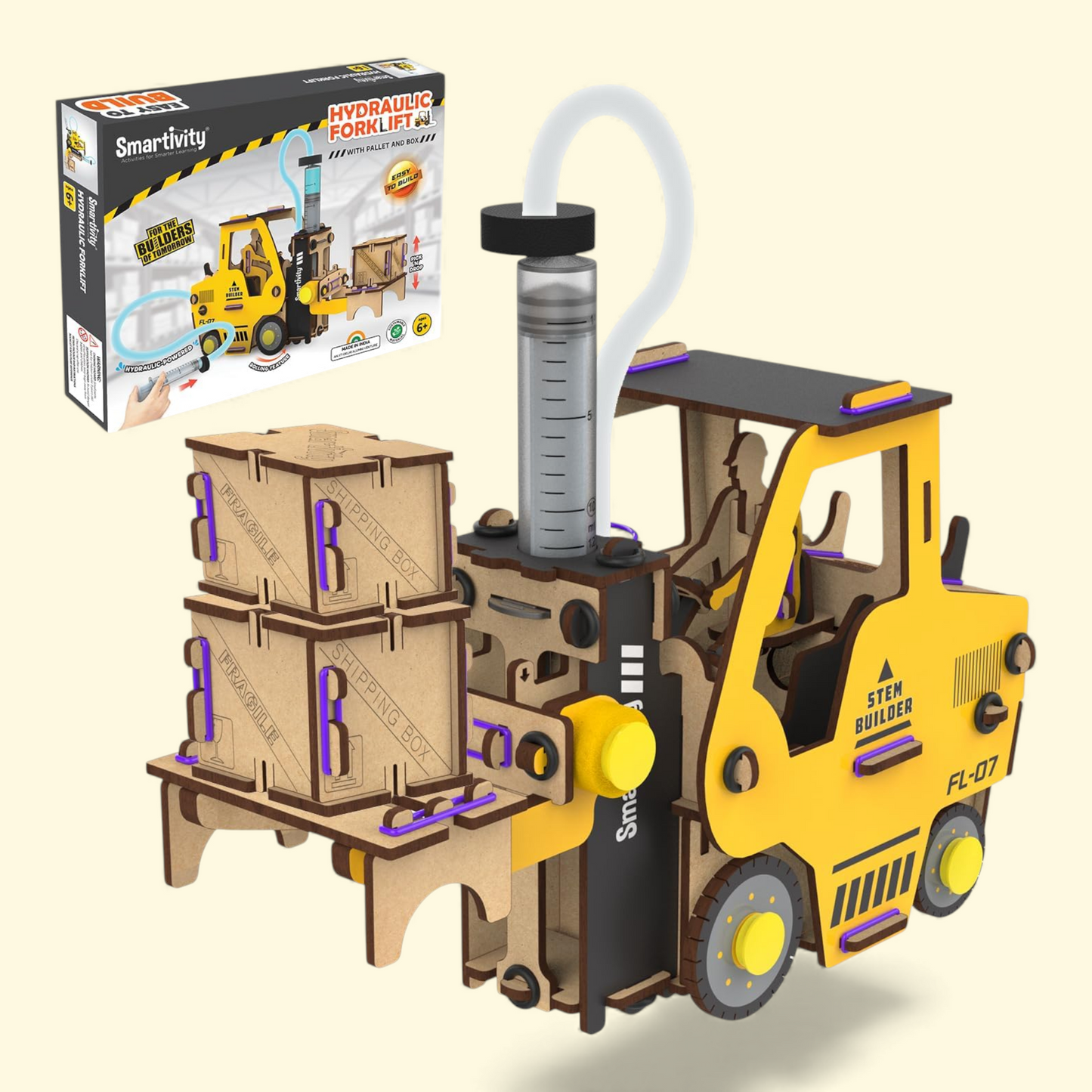 Smartivity Hydraulic Forklift, DIY STEM Science, Wooden Building Set, Realistic Toy Car, Construction, Build-Play-Learn, All-In-1 Craft Kit, Kids 6+