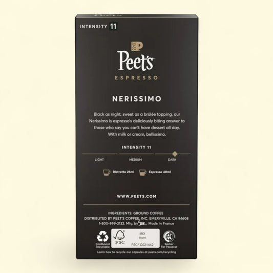 Peet's Espresso Nerissimo packaging on a beige background