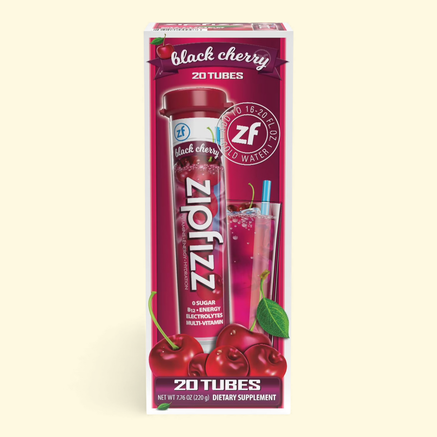Zipfizz Energy Multi-Vitamin Hydration Drink Mix, Black Cherry, 20 ct.