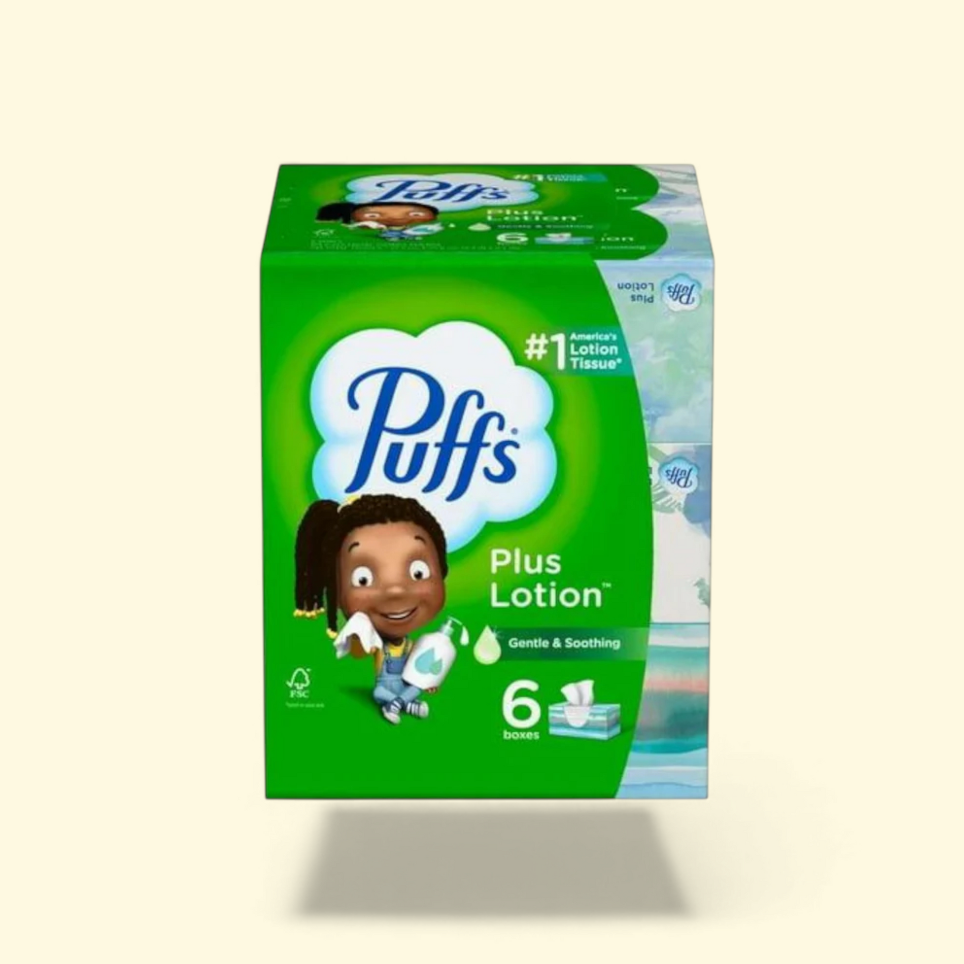 Puffs Plus Lotion Facial Tissue, 6 Family Size Boxes, 124 Tissues per Box