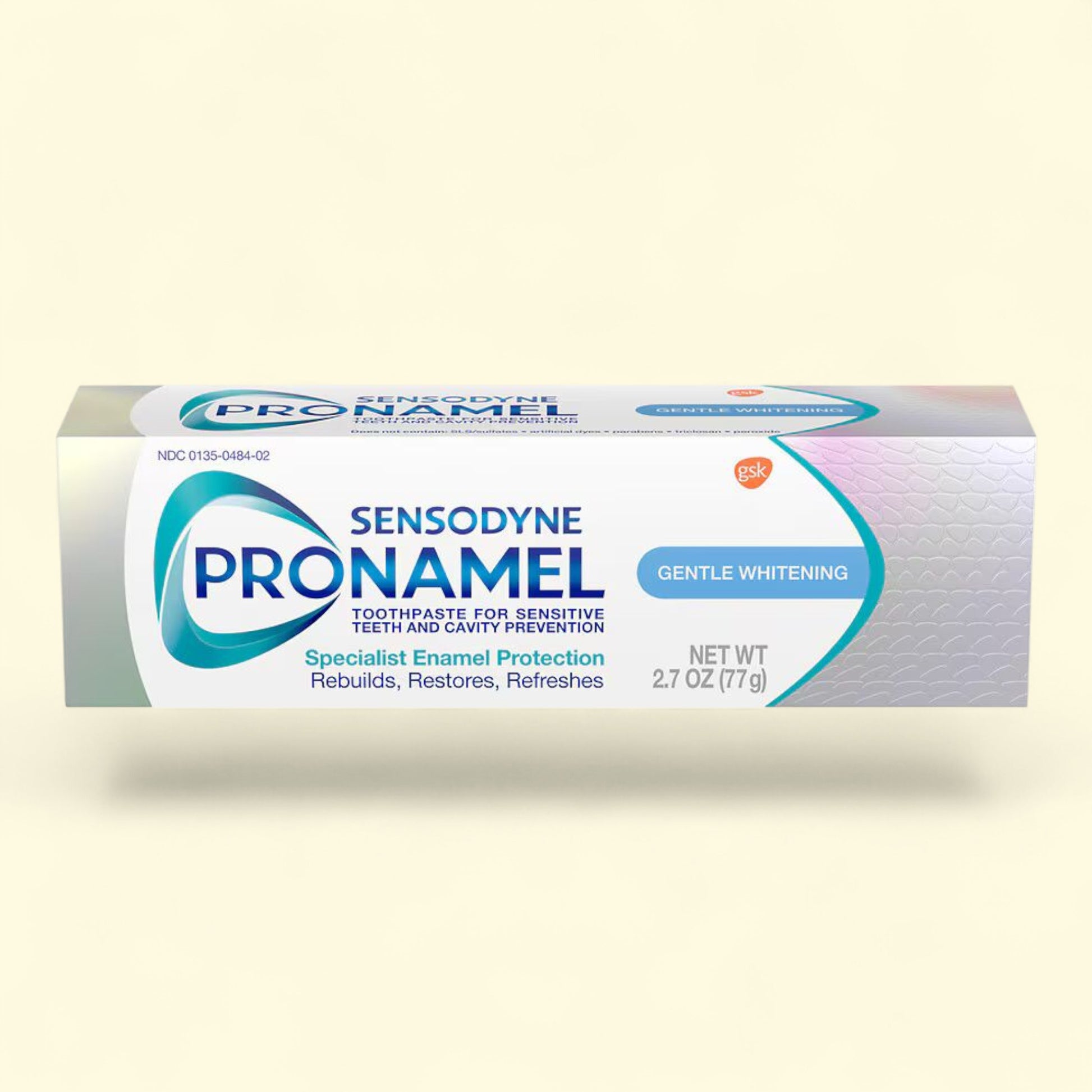 Pronamel toothpaste tube on a light beige background