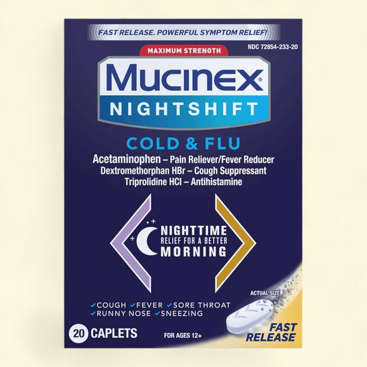 Mucinex Nightshift Cold and Flu Medicine, 20 Caplets