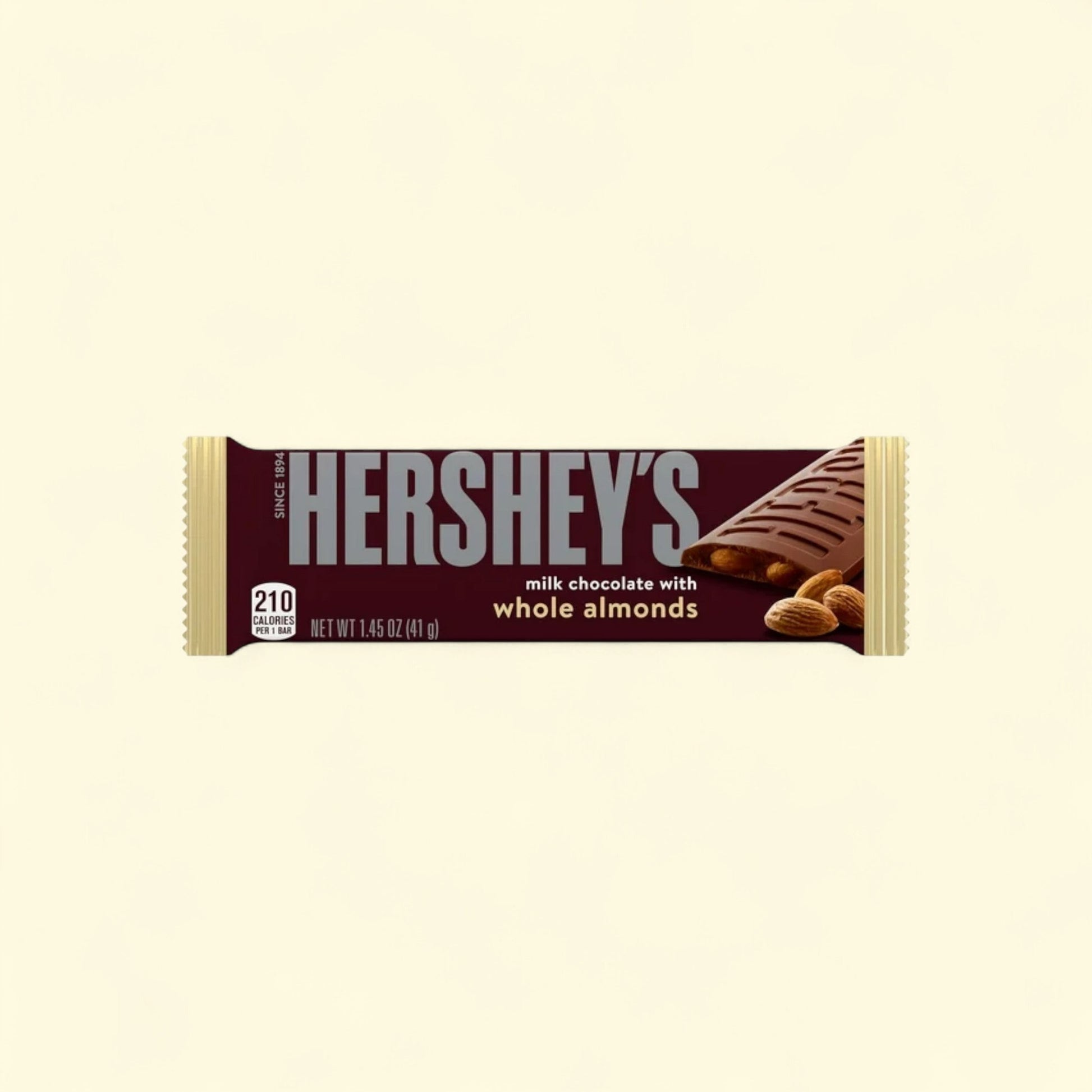 Hershey's Milk Chocolate with Whole Almonds Candy Bar, 1.45 oz — authentic US product shipped worldwide by Treatspree