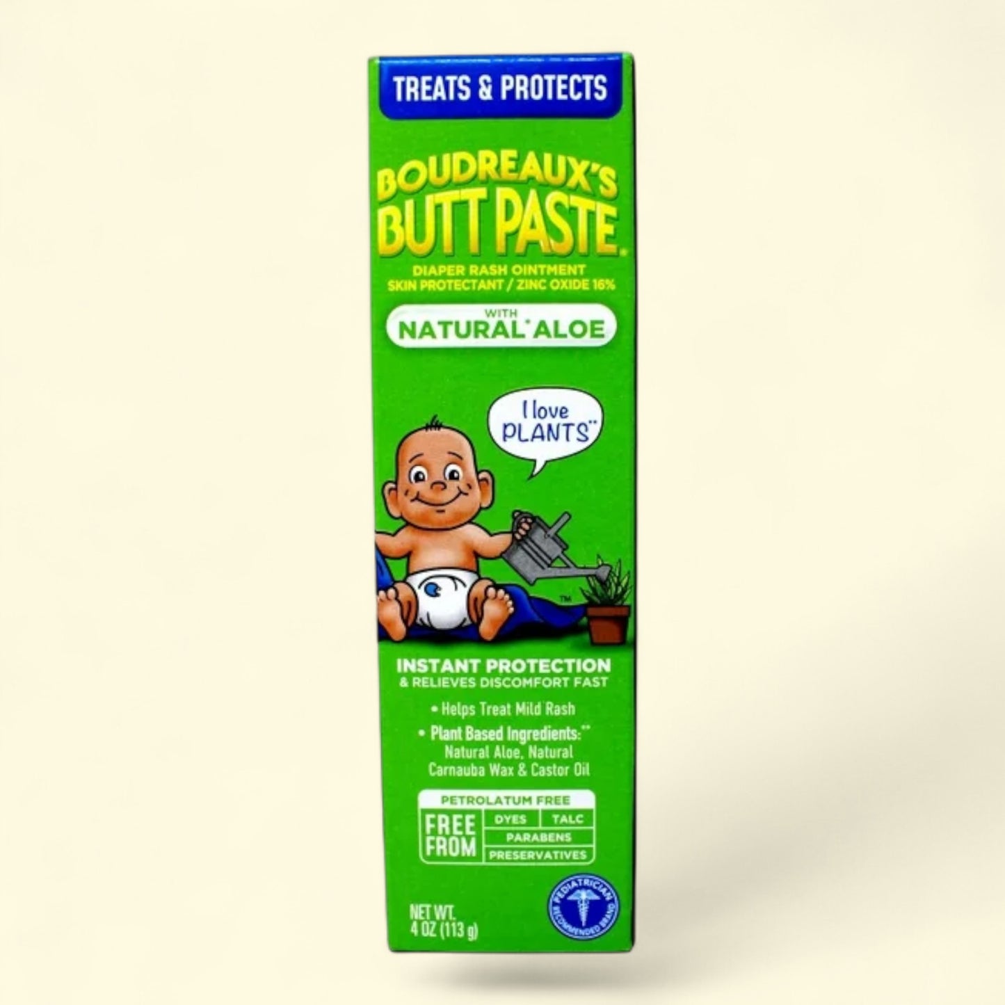Box of Boudreaux's Butt Paste with a cartoon character on a beige background