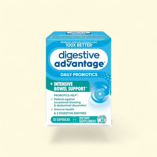 Box of Digestive Advantage Daily Probiotics on a beige background