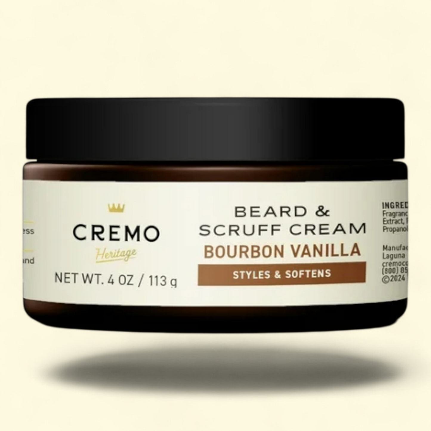Cremo Beard & Scruff Cream, Bourbon Vanilla Scent, 4 oz