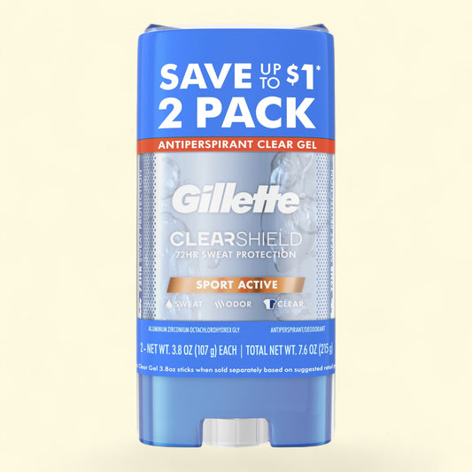 Gillette ClearShield Sport Active antiperspirant clear gel packaging