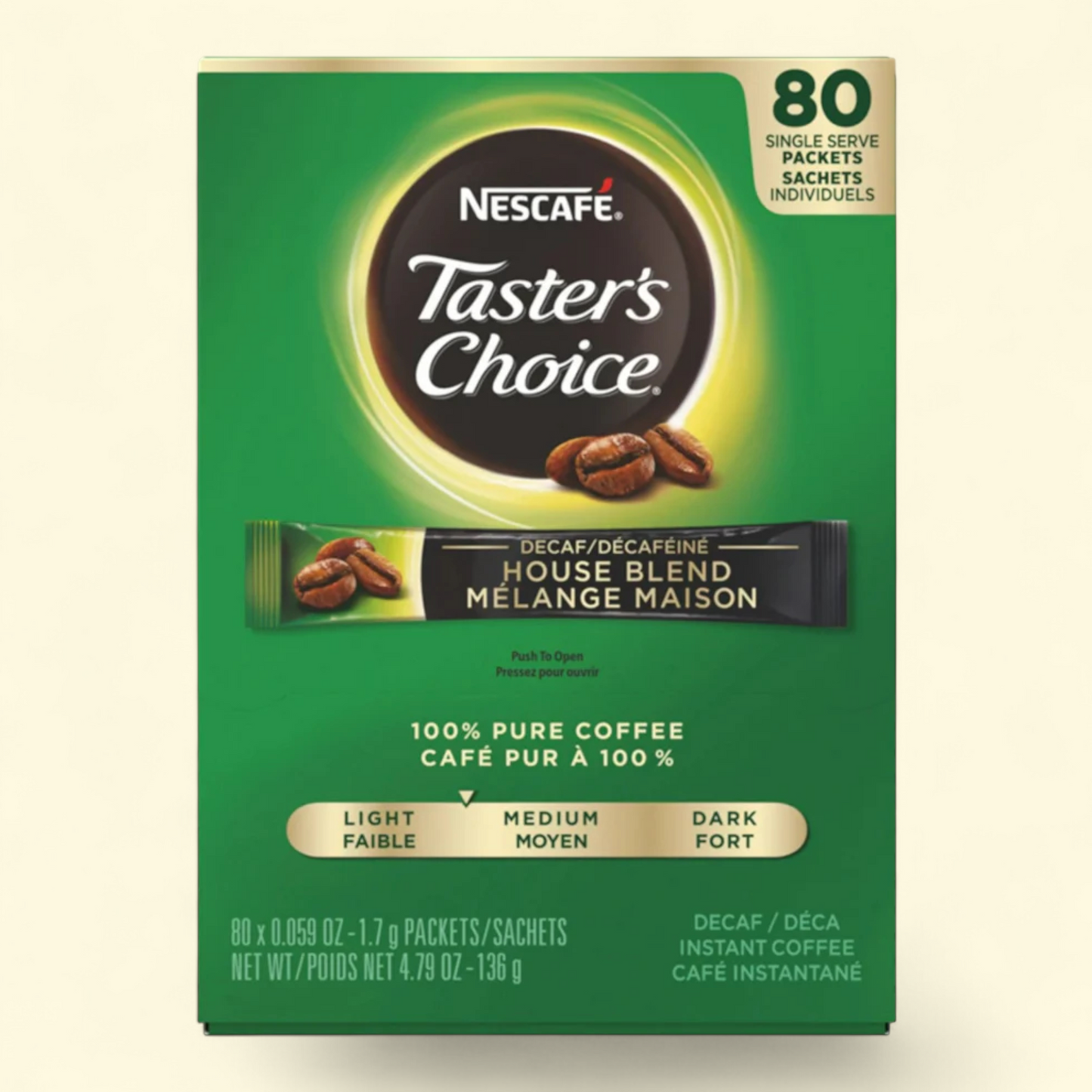 NESCAFE Taster's Choice Decaf Instant Coffee, 0.06oz 80 Packets