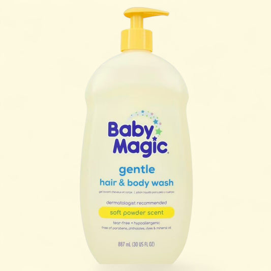 Baby Magic gentle hair & body wash bottle on a white background
