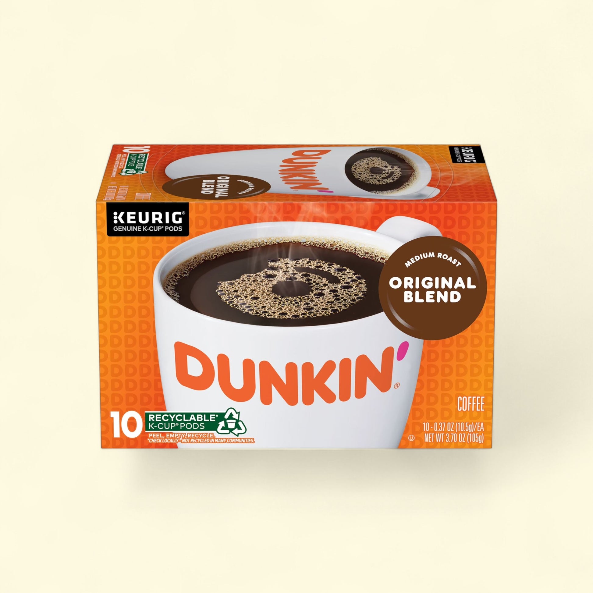 Dunkin' Donuts Keurig coffee box on a beige background