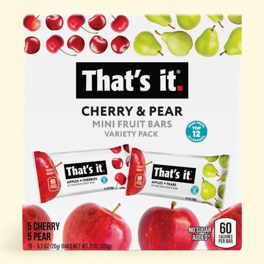 That's it cherry and pear mini fruit bars packaging