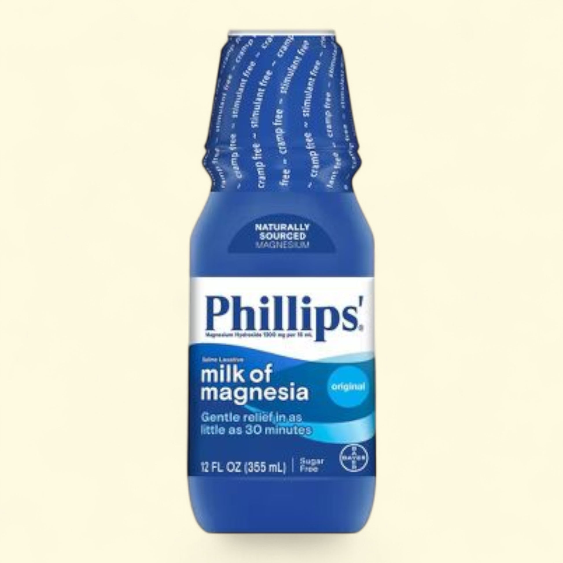 Phillips' Milk of Magnesia bottle on a beige background