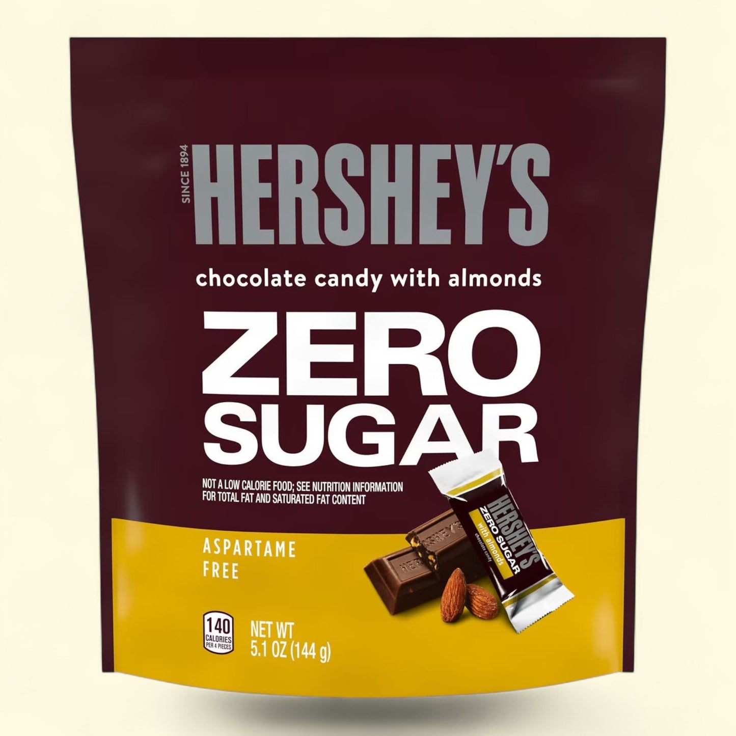 Hershey's Zero Sugar Chocolate with Almonds Candy, 5.1 oz Bag
