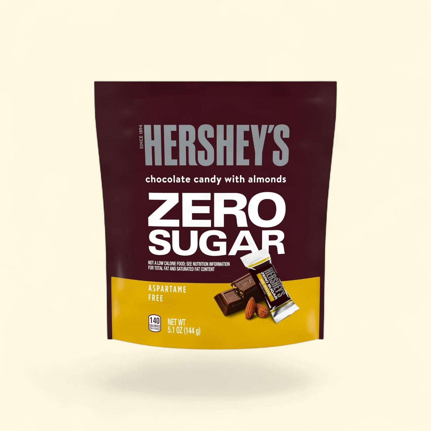 Hershey's Zero Sugar Chocolate with Almonds Candy, 5.1 oz Bag — authentic US product shipped worldwide by Treatspree
