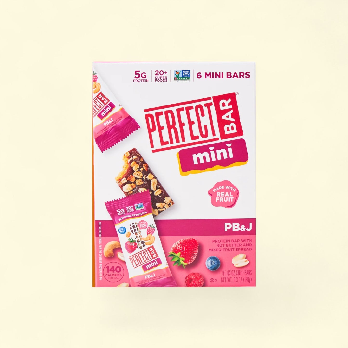 Perfect Bar mini PB&J flavor on a light beige background