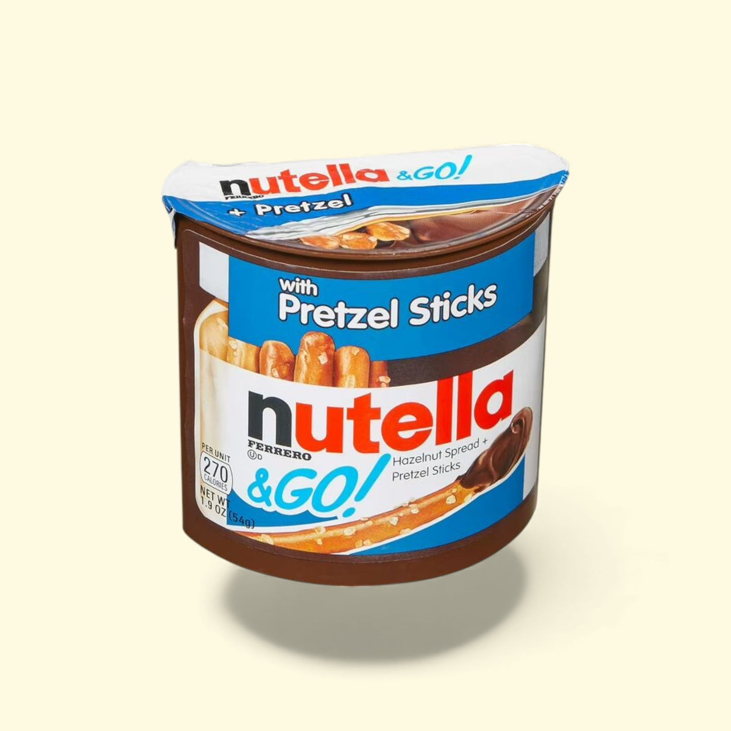 Nutella & Go container with pretzel sticks 