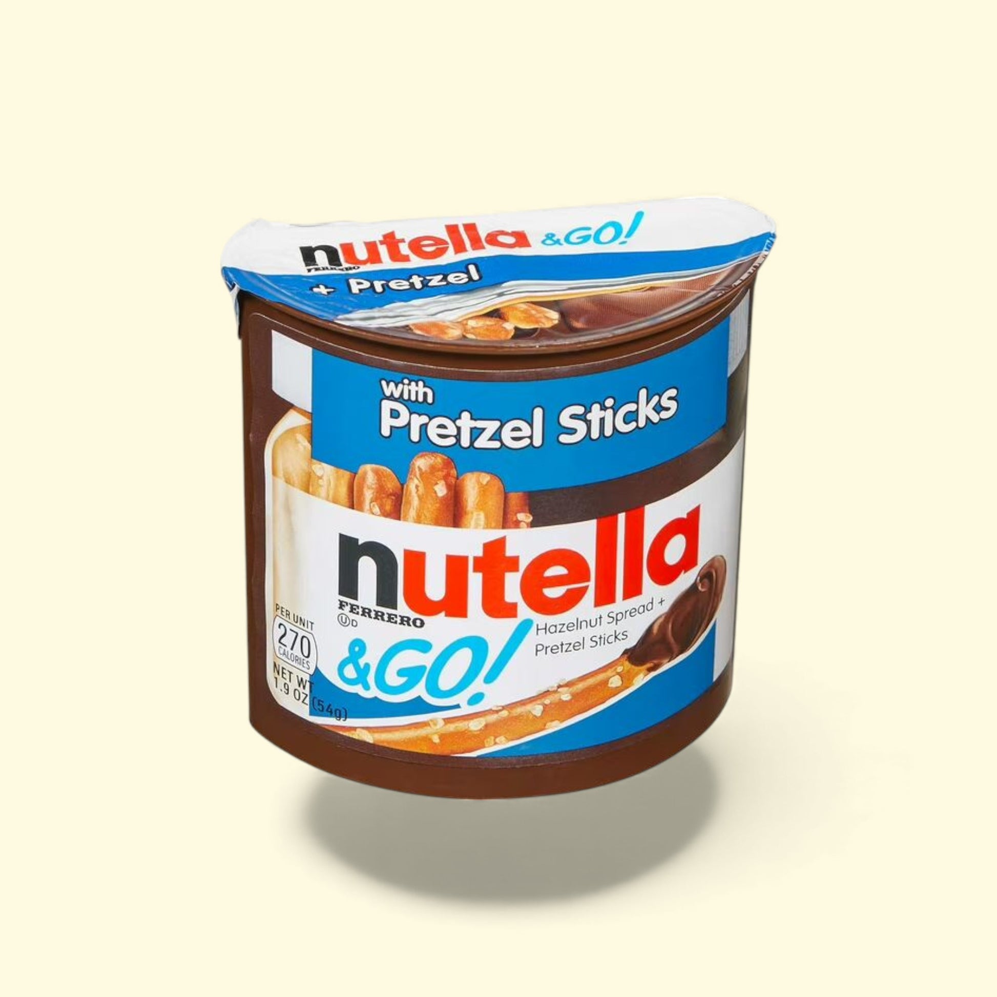 Nutella & Go container with pretzel sticks 