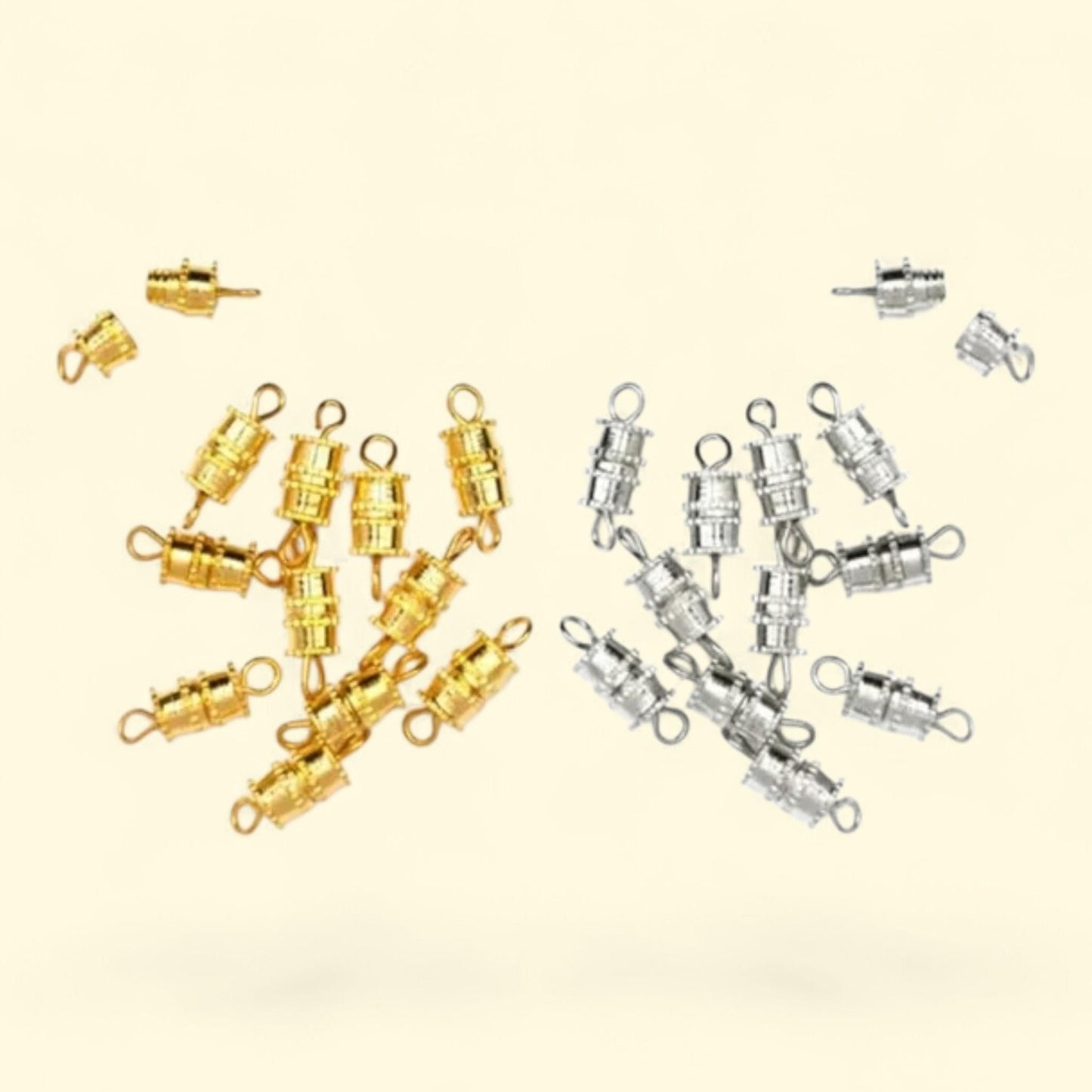 Cousin Barrel Clasps, Silver and Gold Coated Metal, 24 pcs