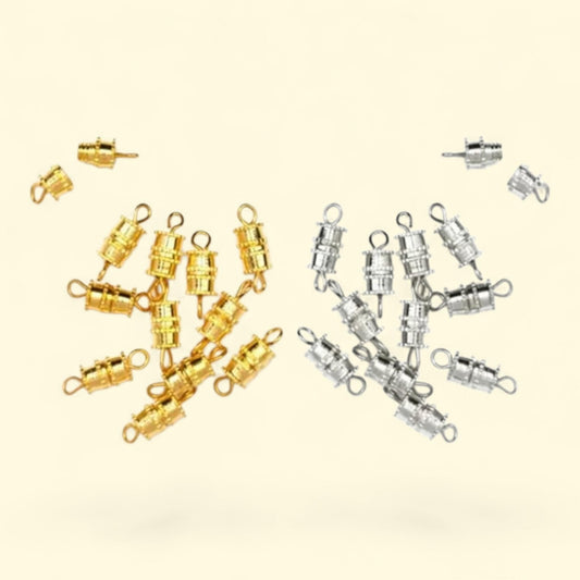 Cousin Barrel Clasps, Silver and Gold Coated Metal, 24 pcs