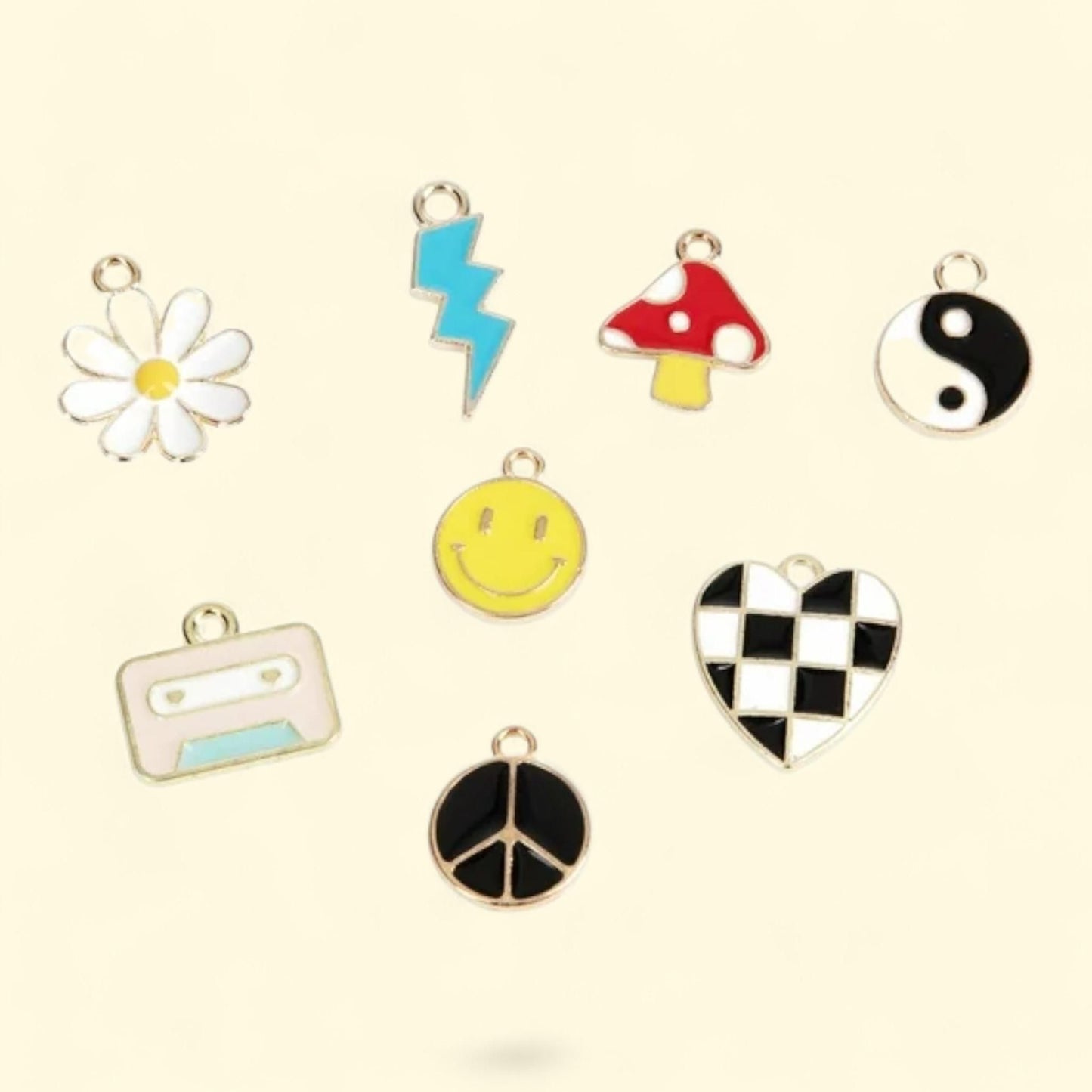 Cousin Enameled Gold Metal Charms, 8 pcs