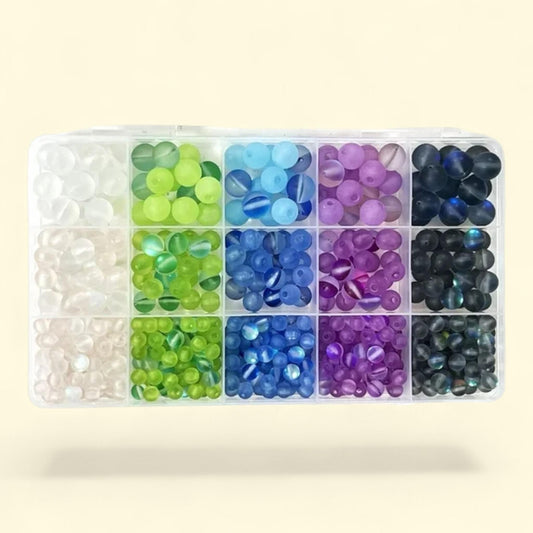 Cousin Frosted Glass and Acrylic Moon Bead Box, 400 pcs