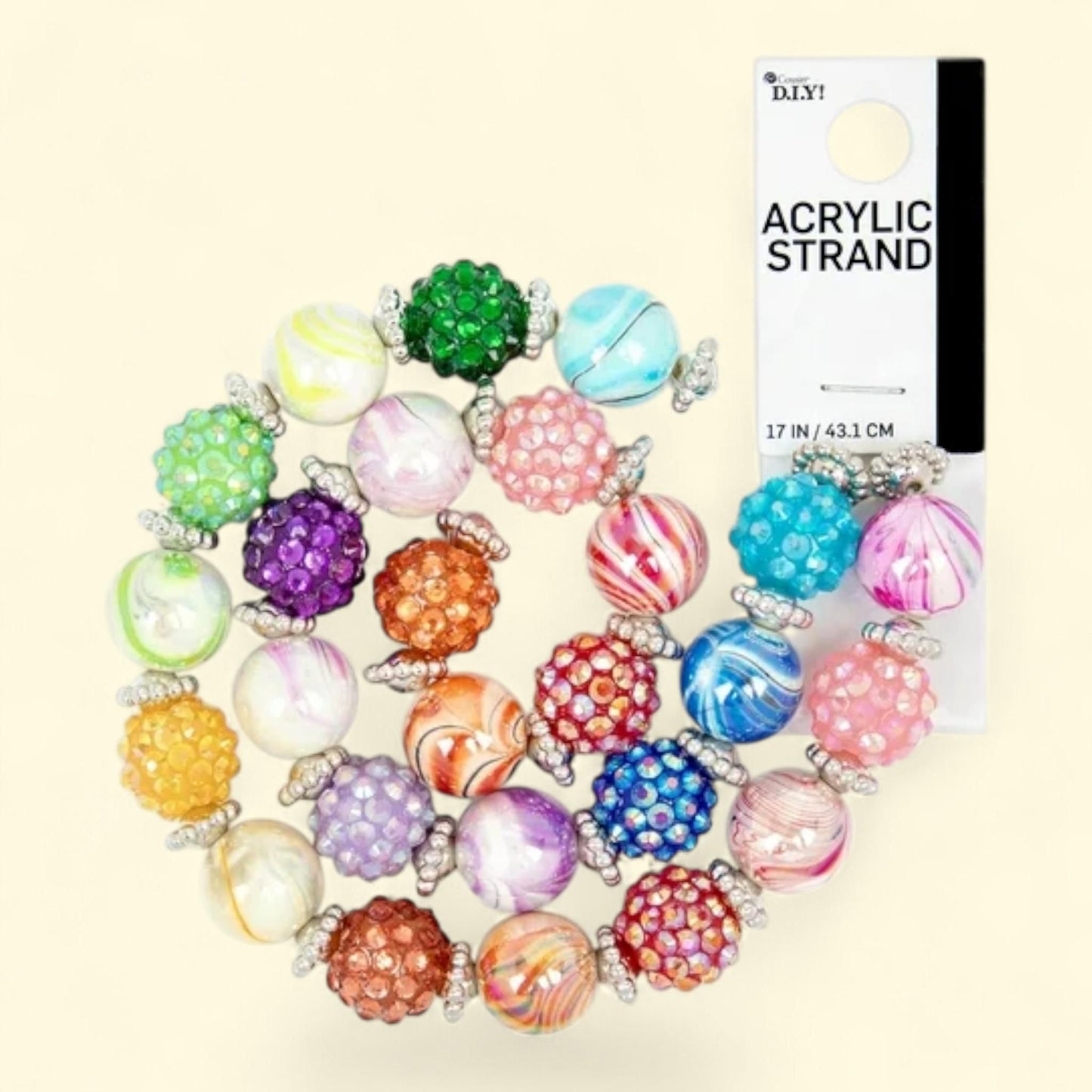 Cousin Multicolor Acrylic Shambala Bead Strand, 17 in, 62 pcs