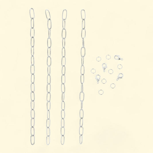 Cousin DIY Silver Dainty Long Chain, 7.5 in Each, 4 pcs