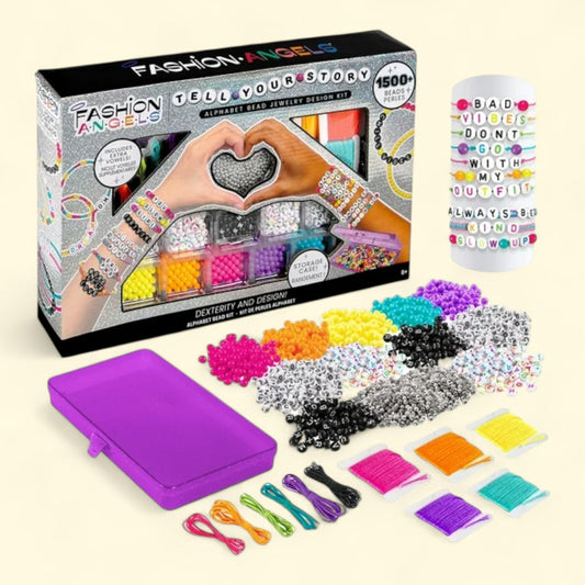 Kit de création de bijoux Fashion Angels, perles alphabétiques, kit de fabrication de bracelets à faire soi-même avec étui, plus de 1 500 pièces
