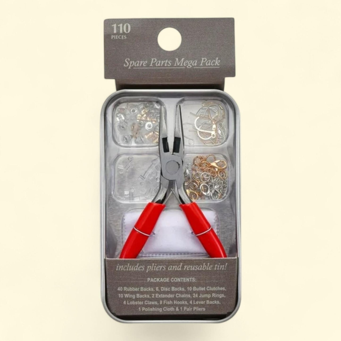 Solutions Jewelry Spare Parts Tin, with Pliers and Polishing Cloth, 1 ct