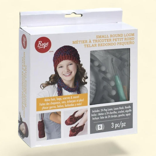 Boye Small Round Loom, 3 Pieces, 1 Grey Plastic, 1 Hook, 1 Yarn Needle, Ages 8+