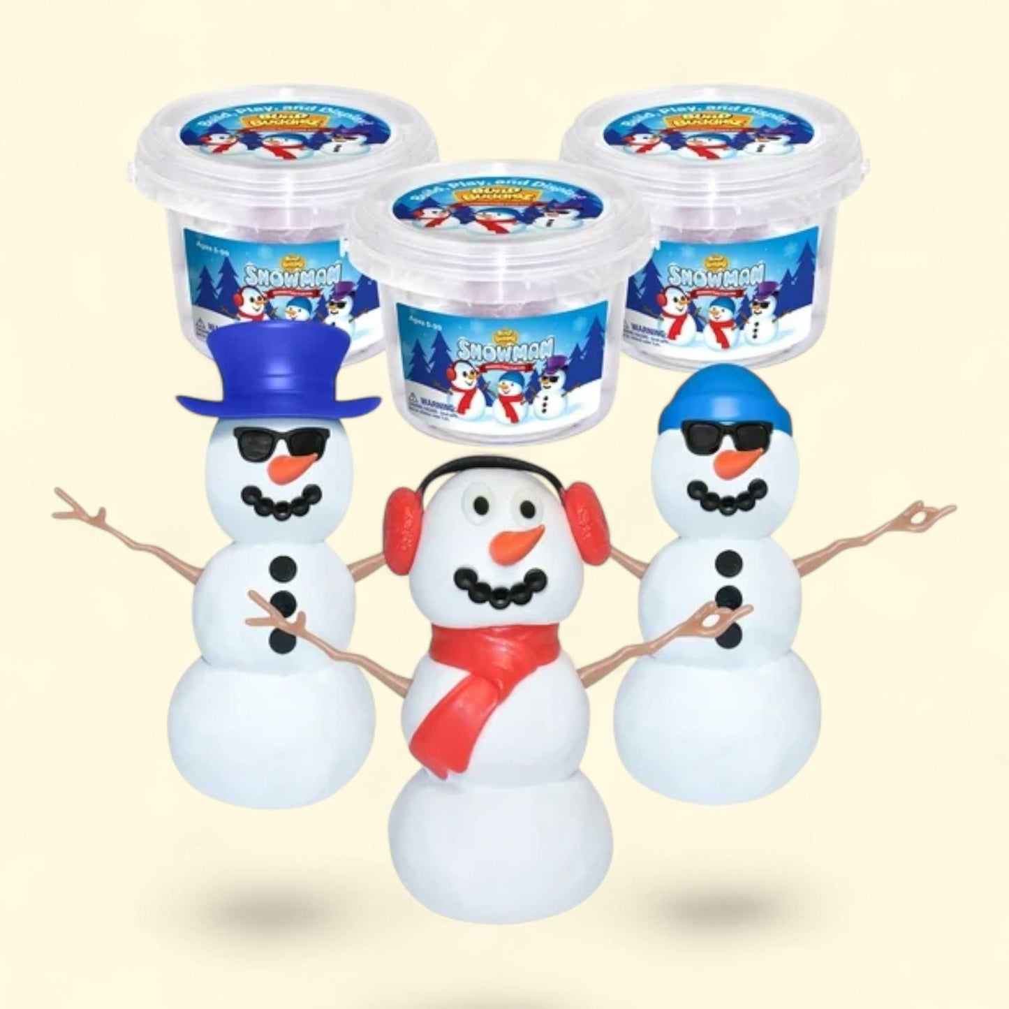 Build Buddiez: Snowman Craft Kit 3 Pack, Customize 3 Putty Snowmen, Kids 5+