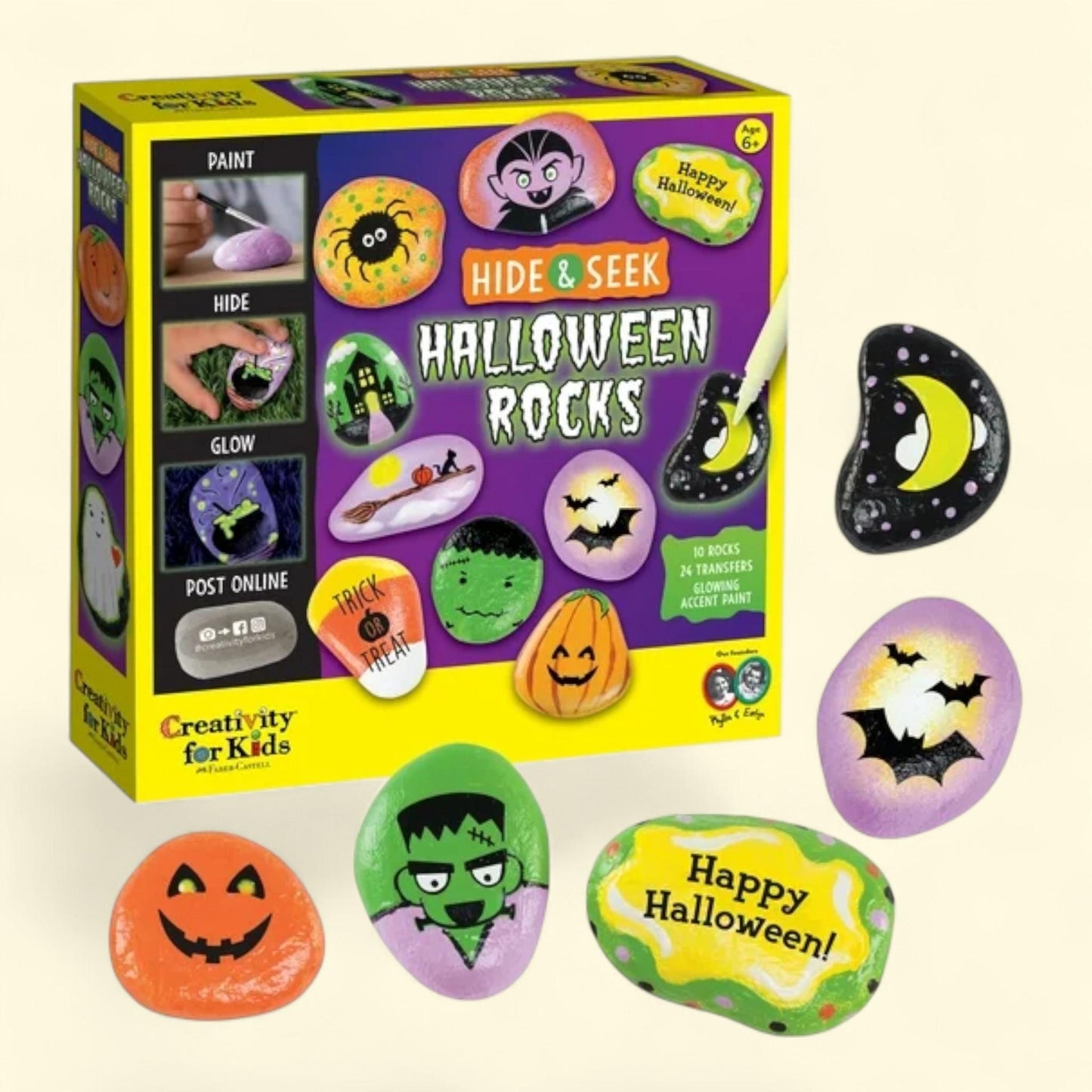 Creativity for Kids Halloween Hide & Seek Rock Painting, Spooky Child Craft Kit, Boys and Girls, 1ct