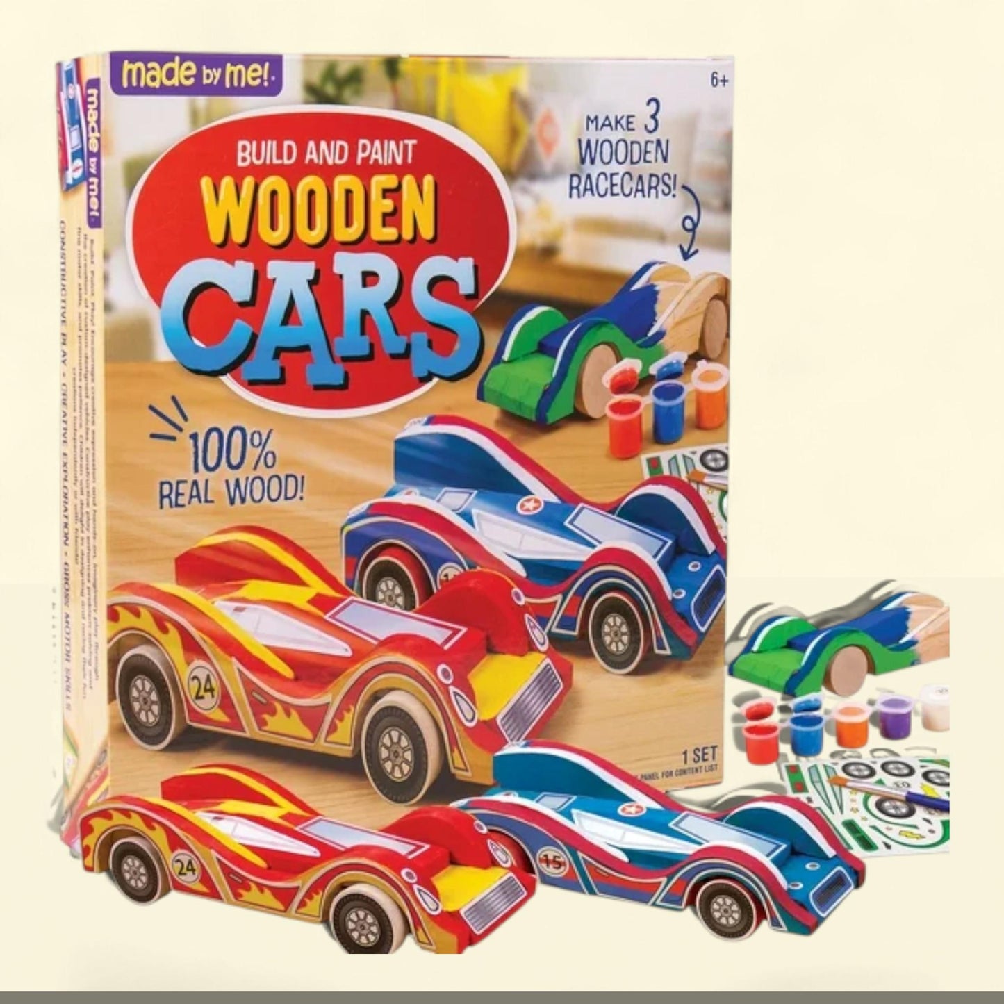 Made by Me Build & Paint Wood Cars, 3 Race Car with Moving Wheels, 6+, 1 ct