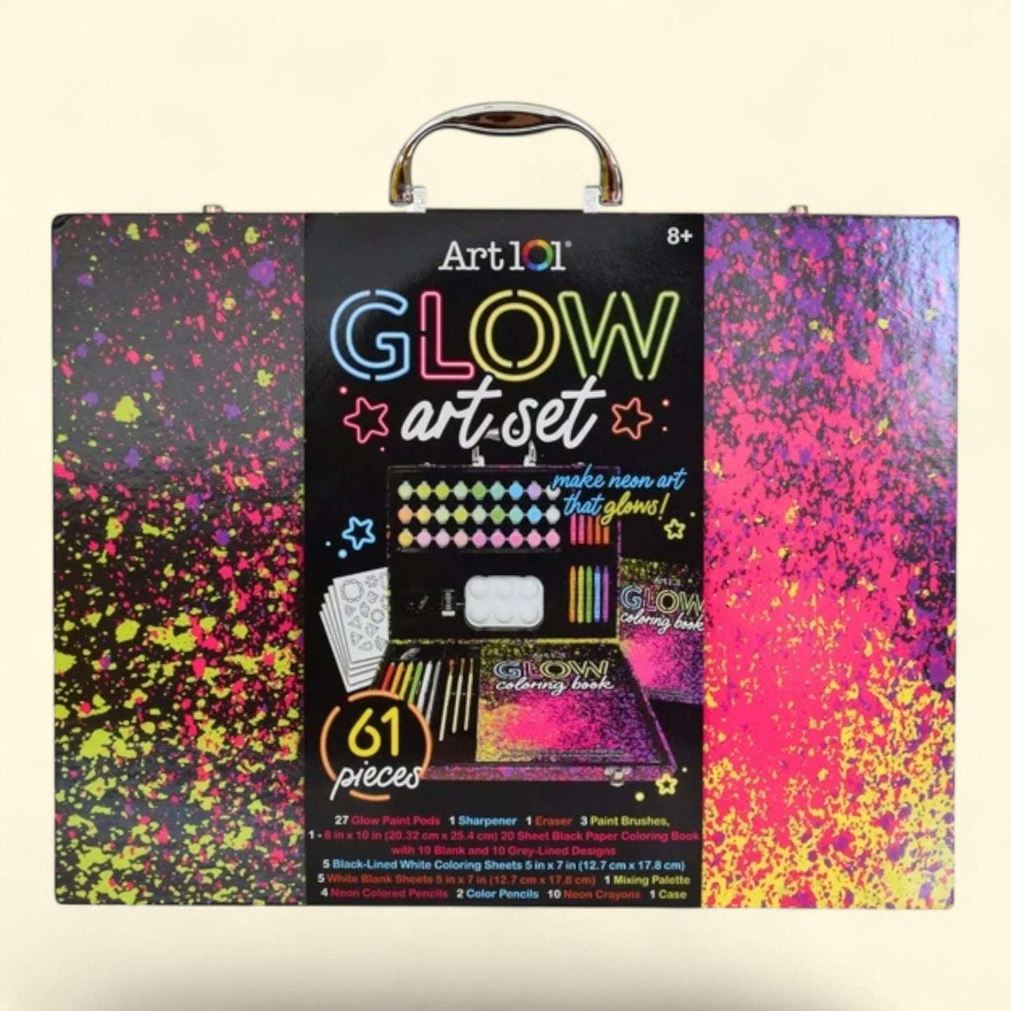 Art 101 Glow and Neon Drawing and Painting Set, 61 Pieces