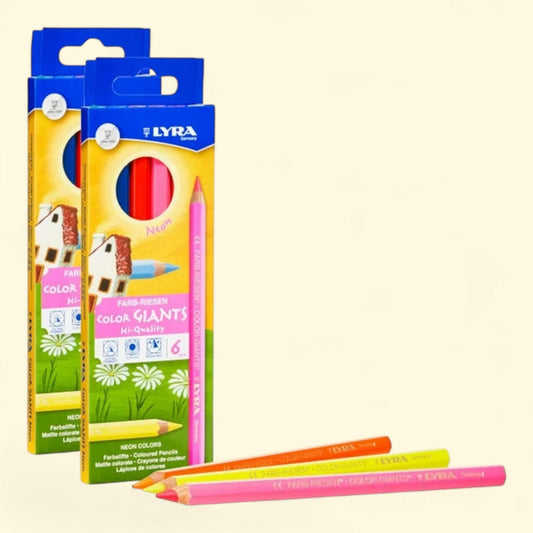 Lyra Color Giant Colored Pencils, Neon, 6.25mm, 6 Colors Per Box, 2 Boxes
