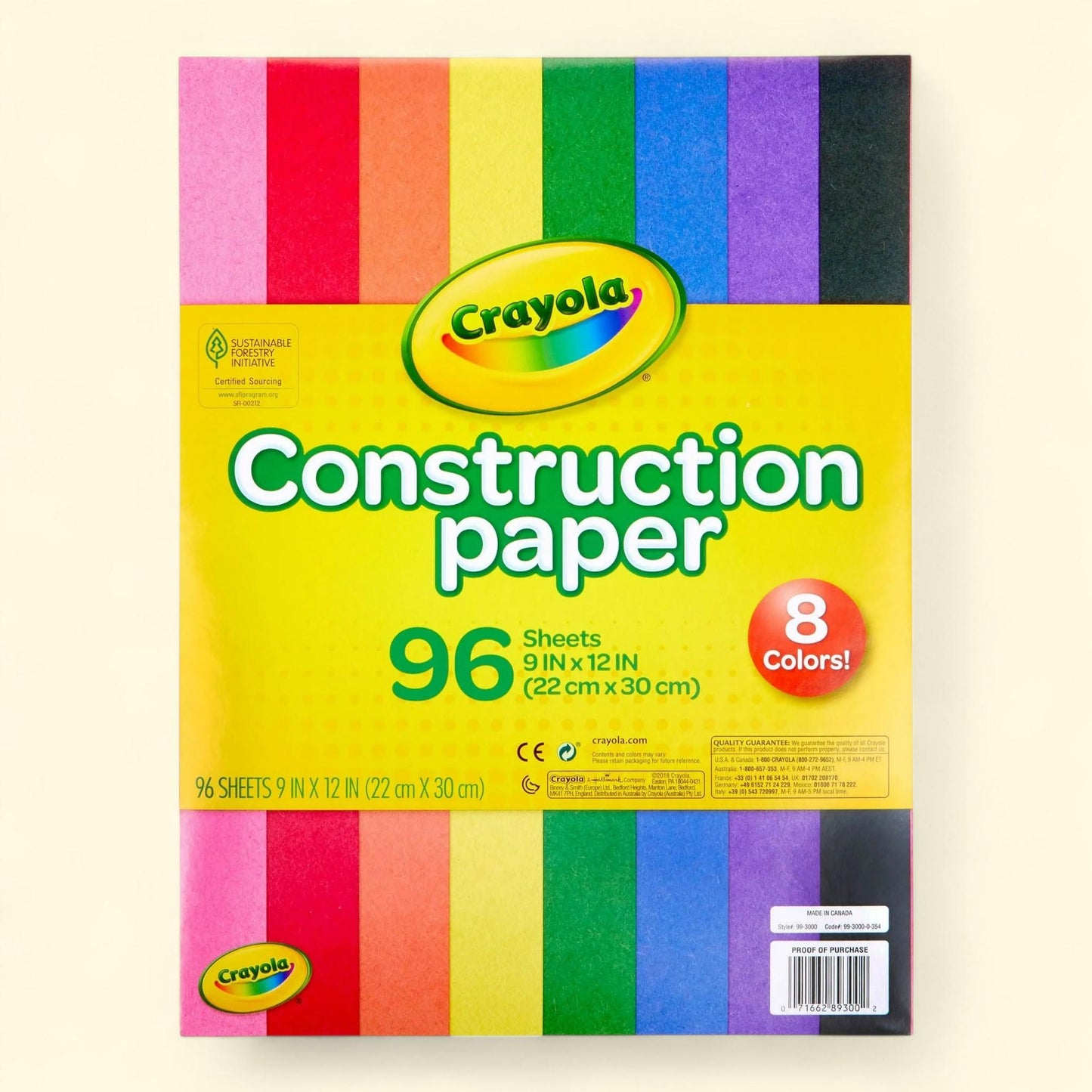 Crayola Construction Paper, 8 Primary Colors, 96 Pieces — authentic US product shipped worldwide by Treatspree